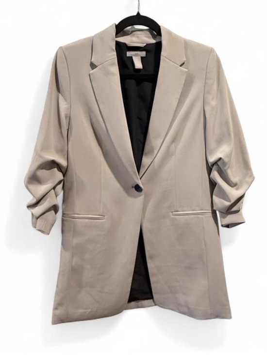 H&M Jackets & Blazers - H&M Women's Single-Button Ruched-Sleeve Blazer - Beige